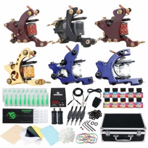 DragonHawk Beginner Complete Tattoo Kit 6Pcs Tattoo Machines Immortal Tattoo Inks Power Supply Needles Grips Tips Foot Pedal with Case 