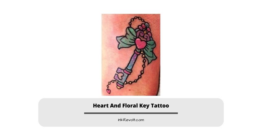 Heart And Floral Key Tattoo