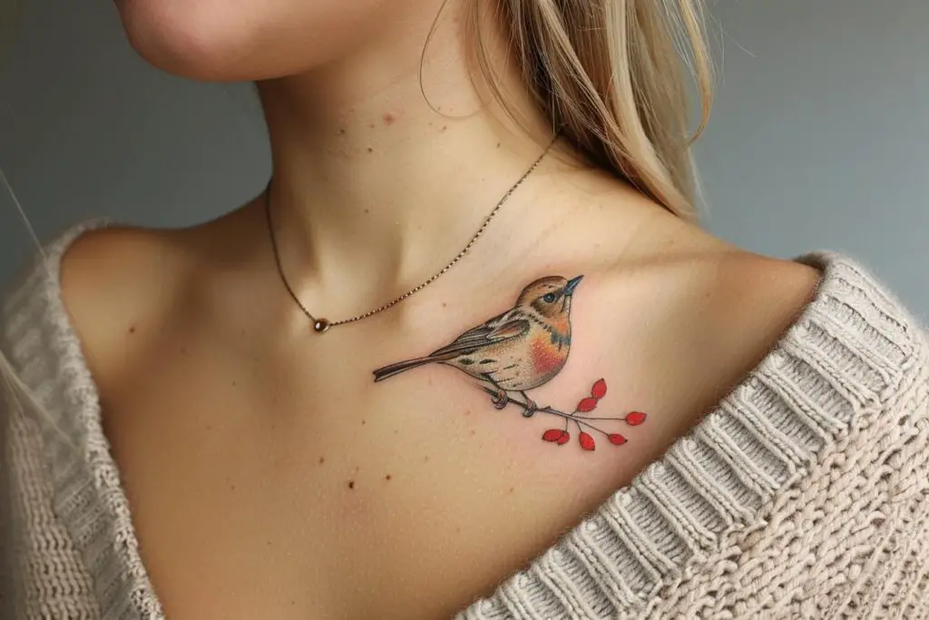 connectakader small bird tattoo on the collar bone of a woman 452fa8c4 af9e 4f0d 9357 1ee15fdf70a3 3