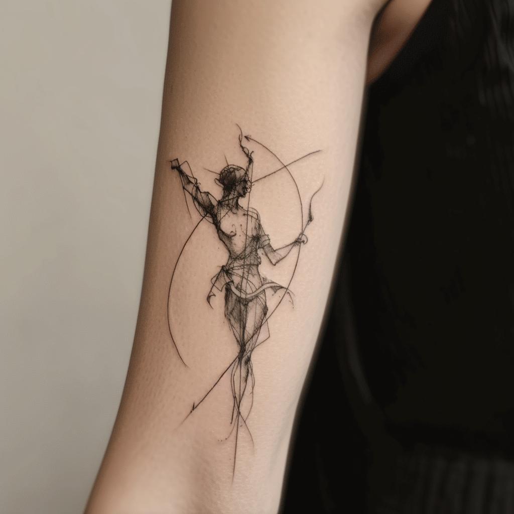 dreamboatdre minimalist tattoo of a saggitarius on an arm e9844f58 ee6f 4330 9191 42d609fce1d6
