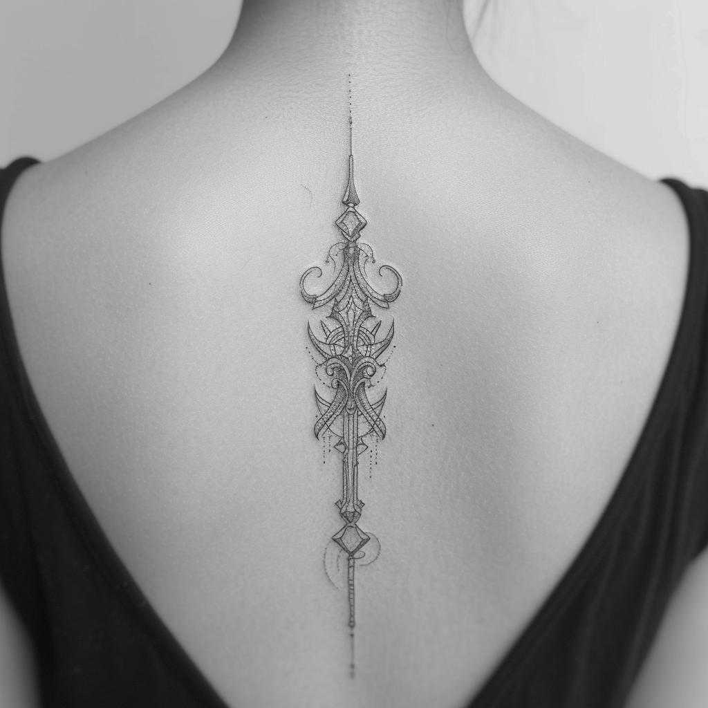hollyverssen delicate geometric and pointalism spine tattoo s fcb36fc3 b601 4a42 bc17 82950766fbee