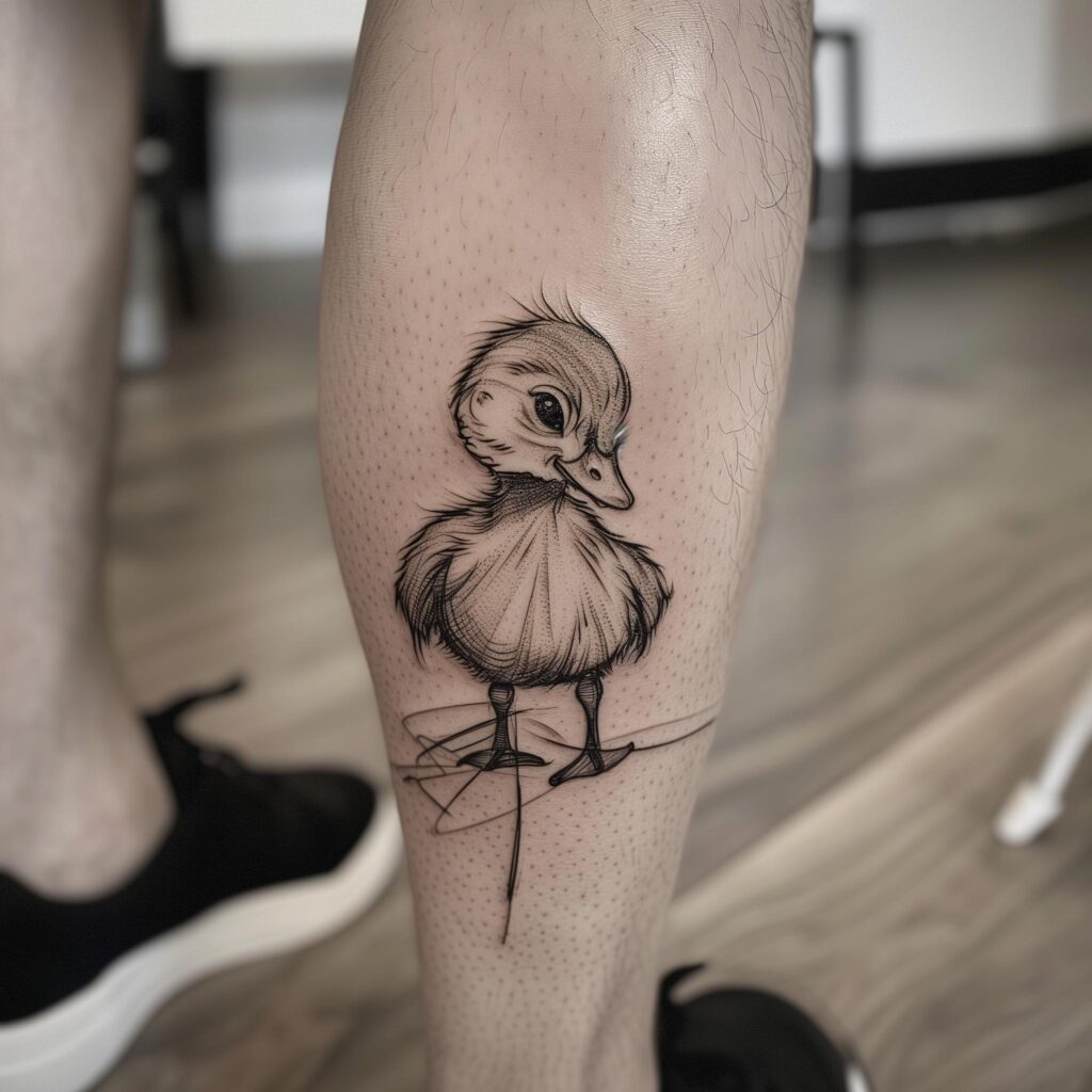 karmacode920 Minimalistic tattoo of a cute baby duckling on a m 262aae19 9ac4 4ad3 909f 8153da88f852