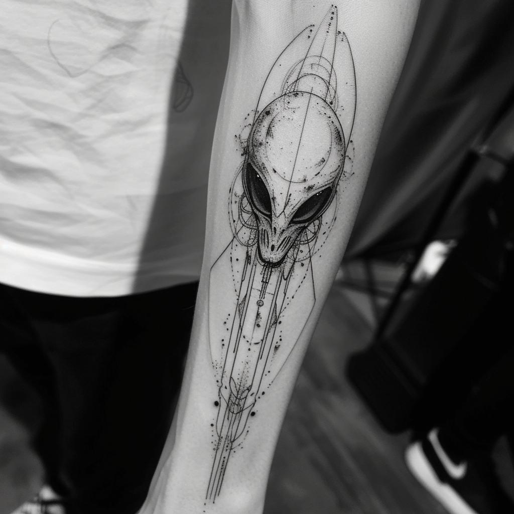 stuboo black and white alien forearm tattoo 10bfce22 a142 4b13 bc26 8d5f49052634