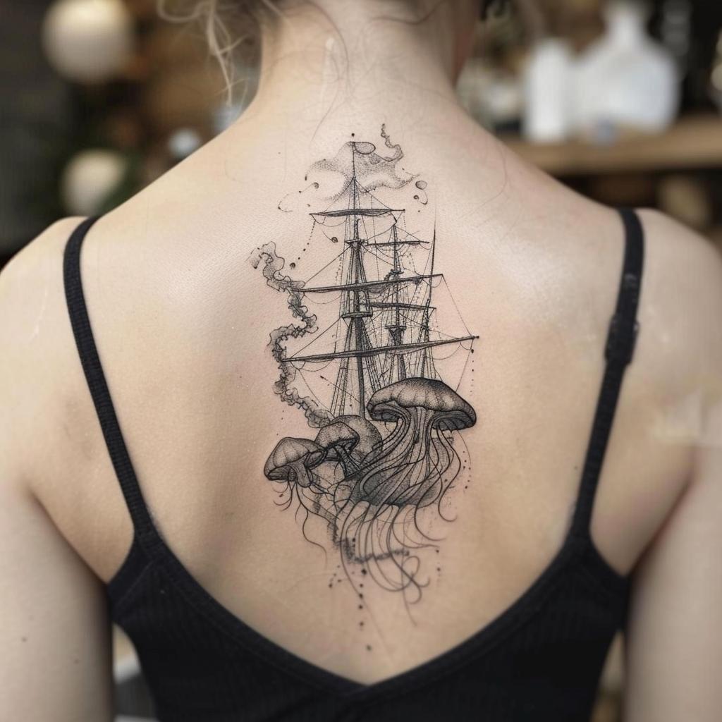 connectakader Jellyfish and Shipwreck Small Tattoo on a grils 96135785 7789 4c5f 9a81 63f136eaf94a 1