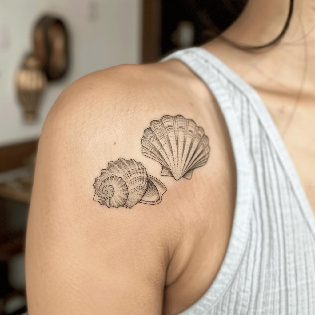 connectakader Minimalist Seashells Tattoo on a girls shoulder 9f04473c 31f5 49c9 9131 ecbc99bc8379 0