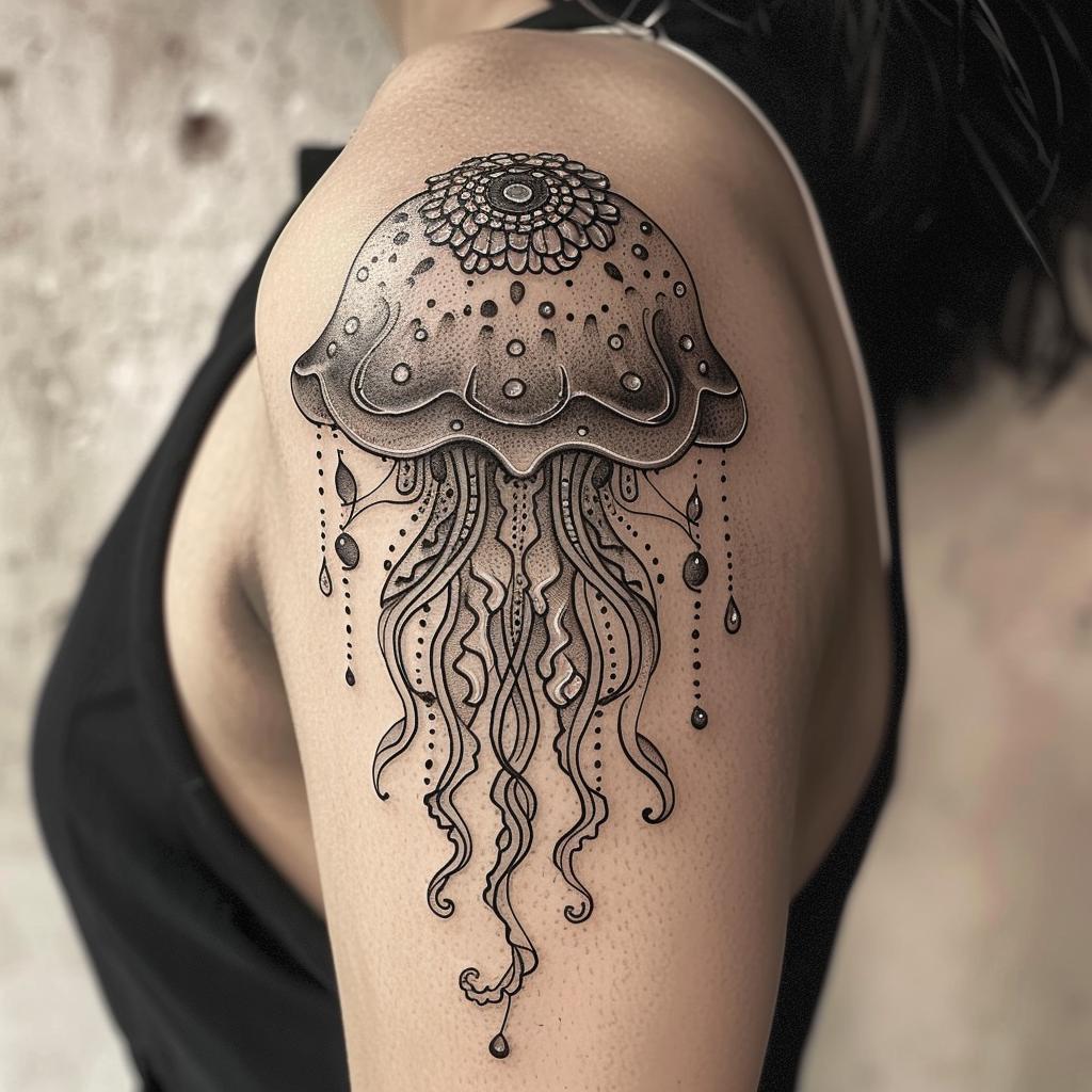 connectakader mandala jellyfish tattoo on a girls shoulder 0c6e1d4f a5c3 4930 ae1e 4ea71141406b 2