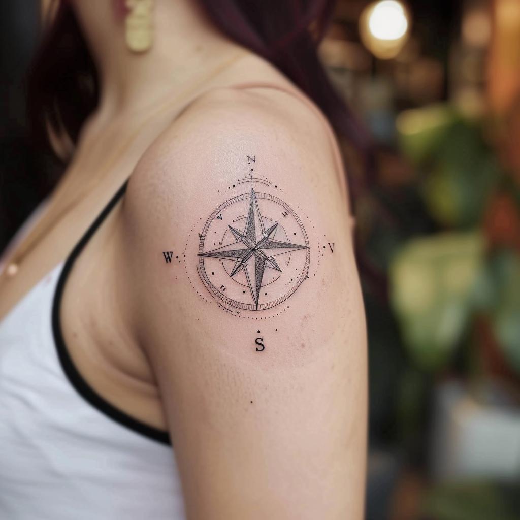 connectakader minimalist Compass tattoo on a girls shoulder be1f4c69 aa5c 4965 bca0 e622ced3e1ca 1