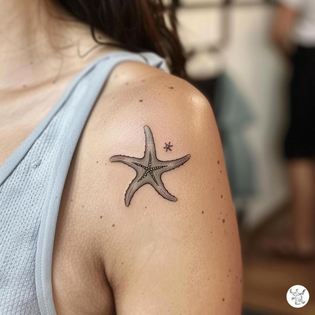 connectakader minimalist starfish tattoo on a girls shoulder 6eeed6bf 4276 483a b169 1161270a5300 3