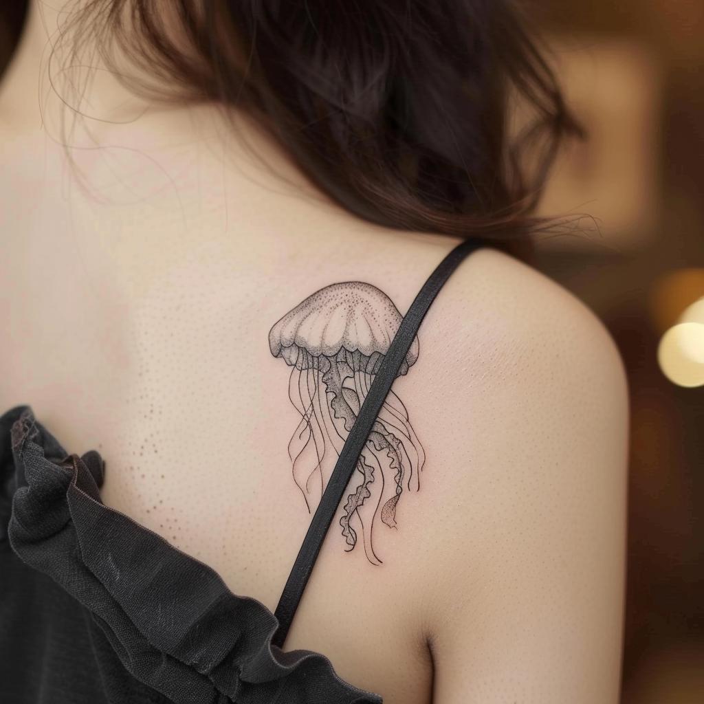 connectakader minimalistic small line art jellyfish tattoo on 2f0a9245 ae61 4bc6 9255 085d0c29adae 2